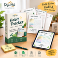Monthly Habit Tracker Excel Template – 40 Habits with Auto Progress Chart